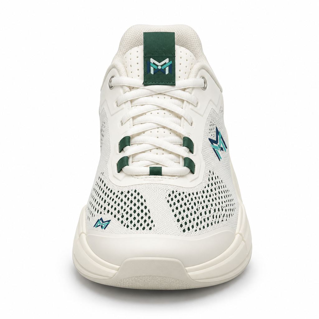 MM Deals Hub Ivory Forest Green Mesh Lace-Up Sneakers