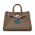 MM Deals Hub Taupe Structured Top-Handle Handbag with Silver-Tone Hardware