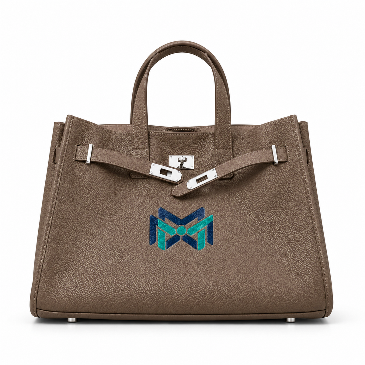 MM Deals Hub Taupe Structured Top-Handle Handbag with Silver-Tone Hardware