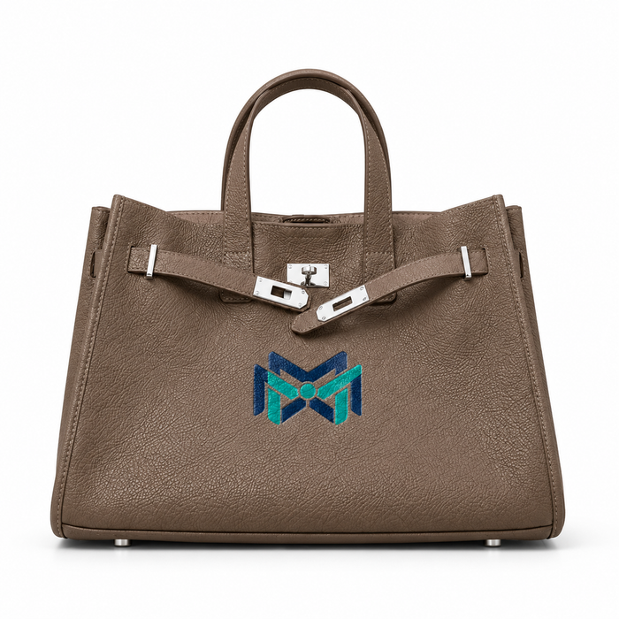 MM Deals Hub Taupe Structured Top-Handle Handbag with Silver-Tone Hardware