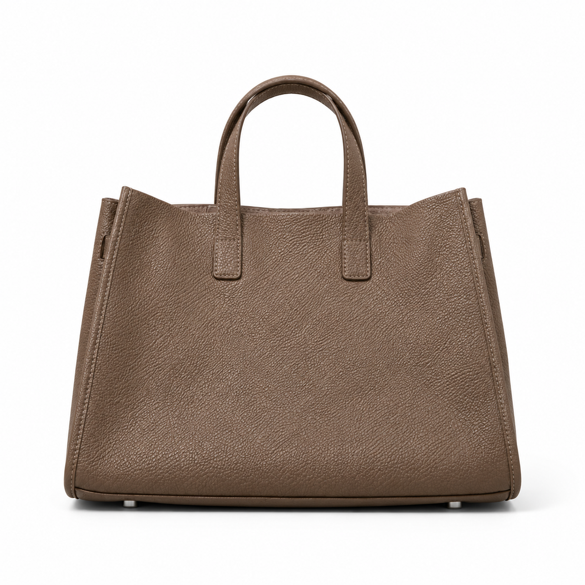 MM Deals Hub Taupe Structured Top-Handle Handbag with Silver-Tone Hardware