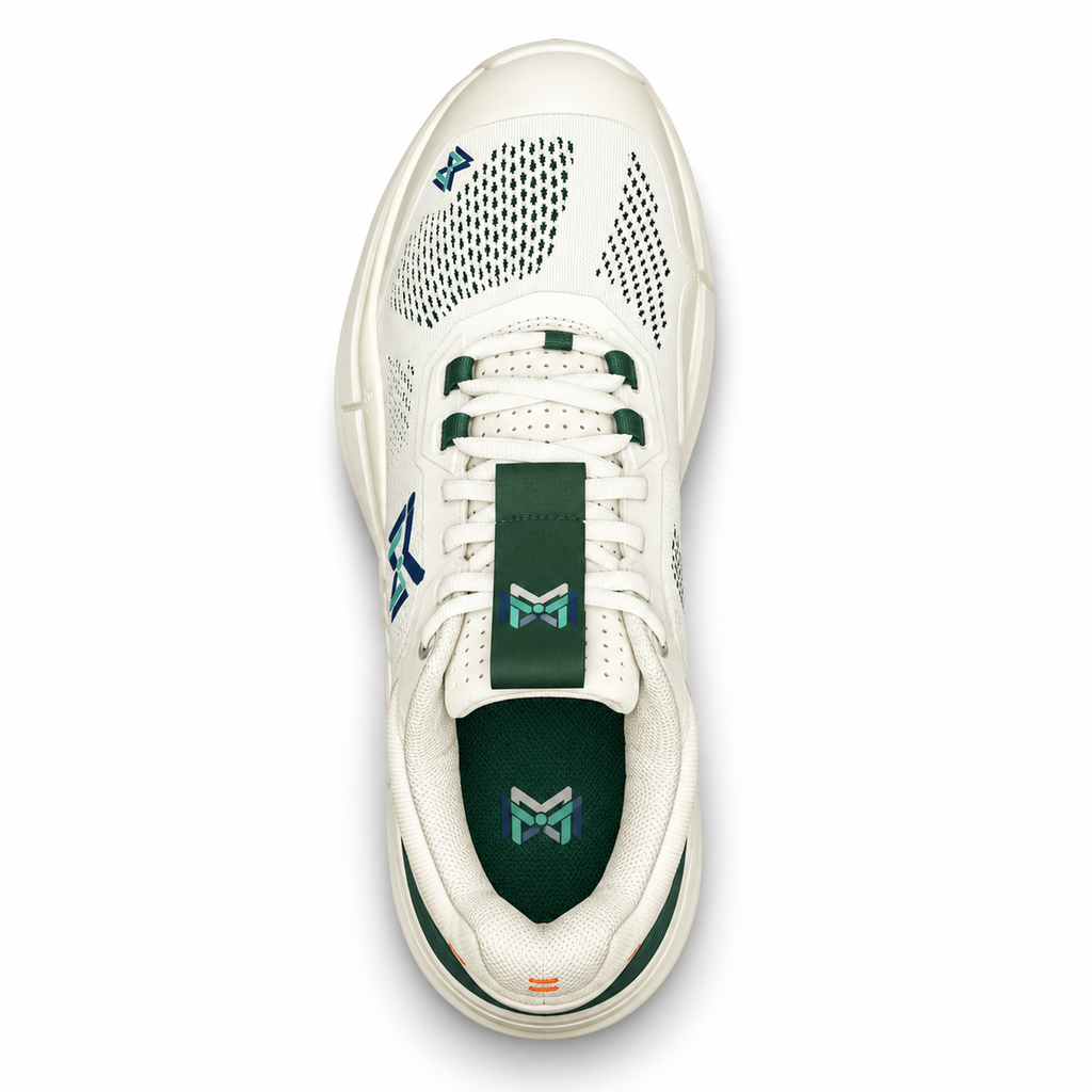 MM Deals Hub Ivory Forest Green Mesh Lace-Up Sneakers