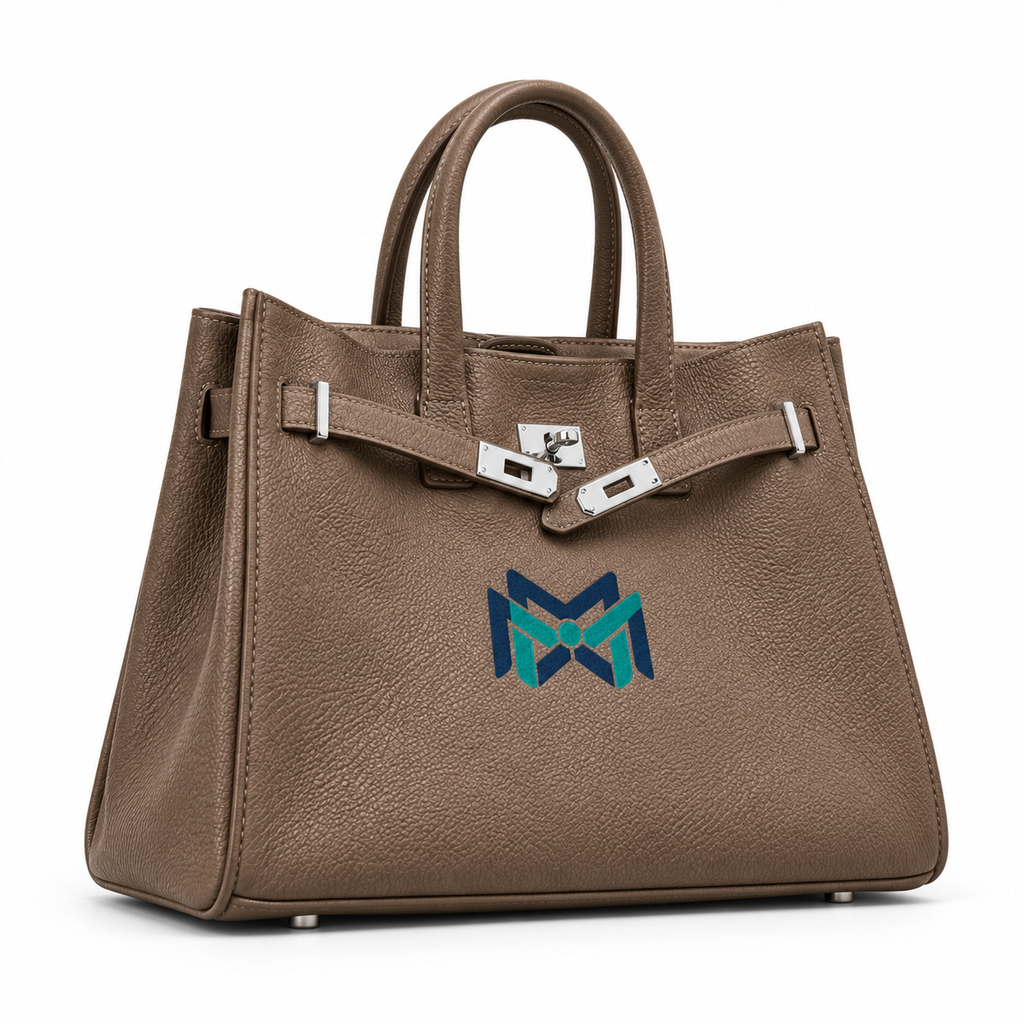 MM Deals Hub Taupe Structured Top-Handle Handbag with Silver-Tone Hardware