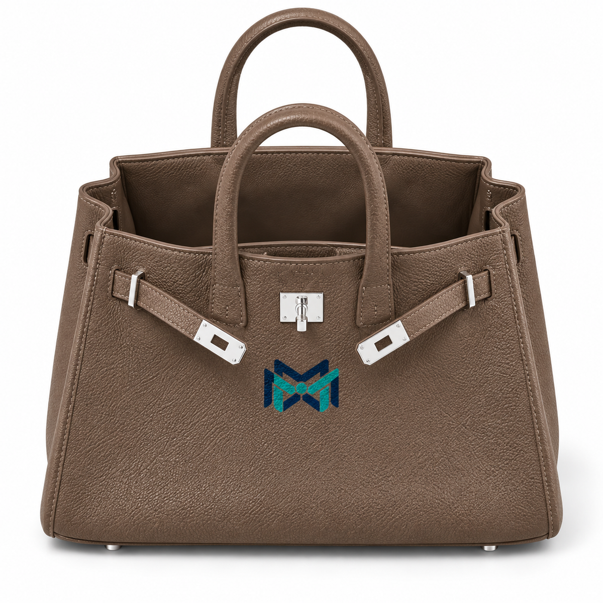 MM Deals Hub Taupe Structured Top-Handle Handbag with Silver-Tone Hardware