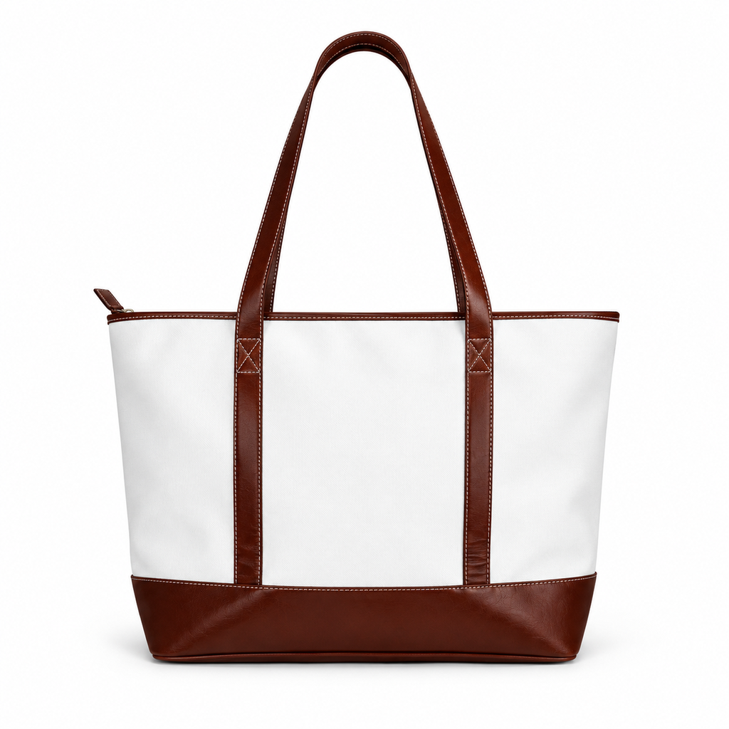 MM Deals Hub White Chestnut Brown Zip-Top Shoulder Tote