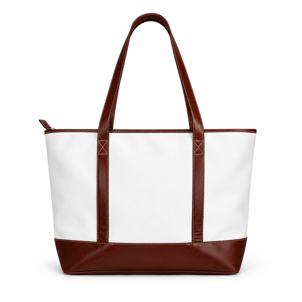 MM Deals Hub White Chestnut Brown Zip-Top Shoulder Tote