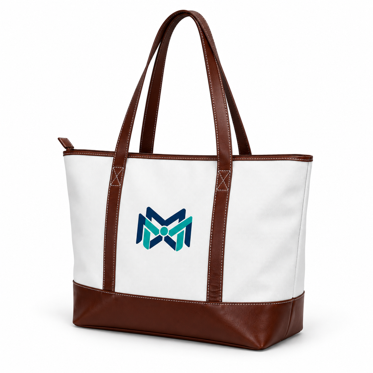 MM Deals Hub White Chestnut Brown Zip-Top Shoulder Tote