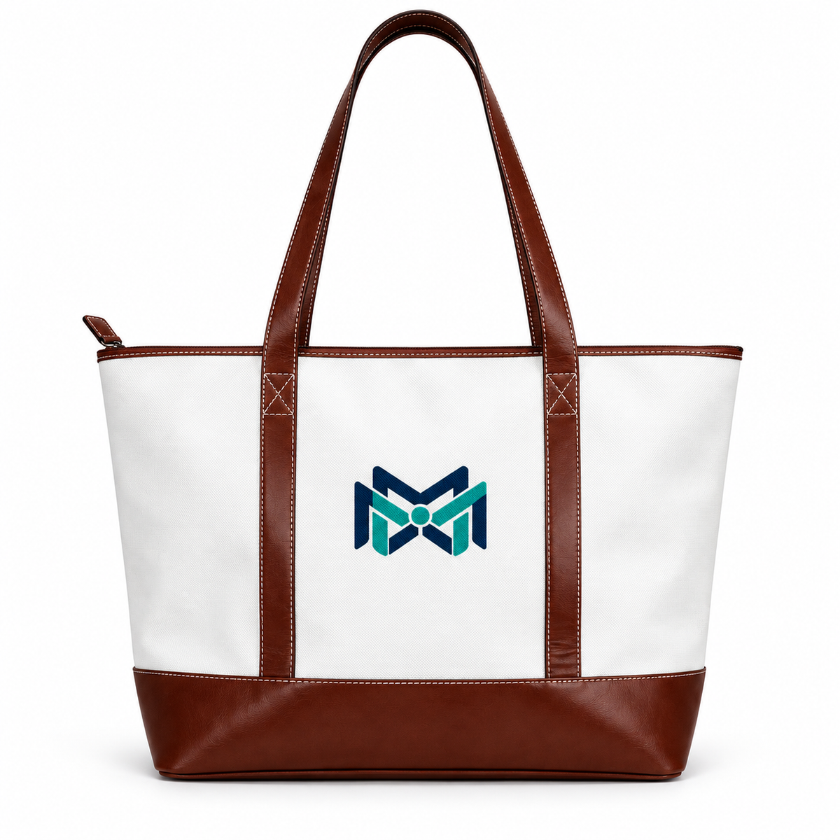 MM Deals Hub White Chestnut Brown Zip-Top Shoulder Tote