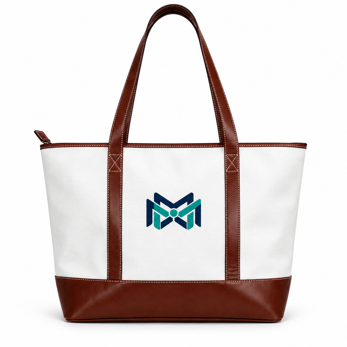 MM Deals Hub White Chestnut Brown Zip-Top Shoulder Tote