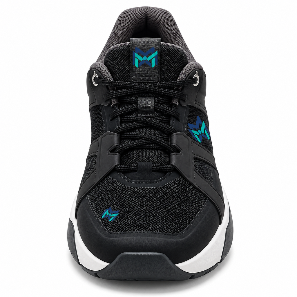 MM Deals Hub Black Mesh Lace-Up Sneakers with White Sole