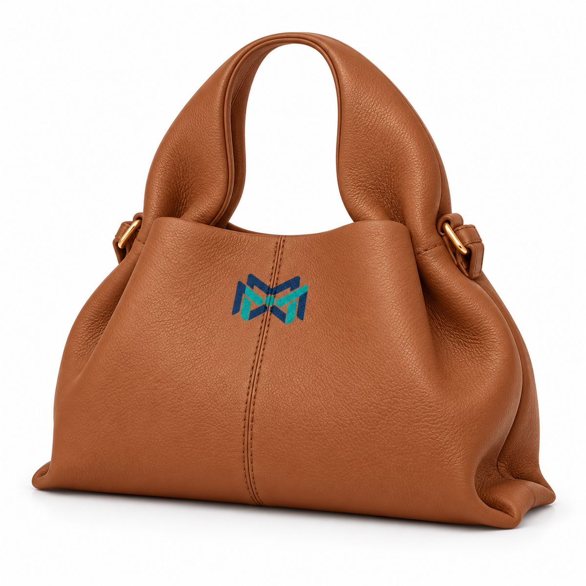 MM Deals Hub Cognac Pebbled-Texture Sculptural Handle Handbag