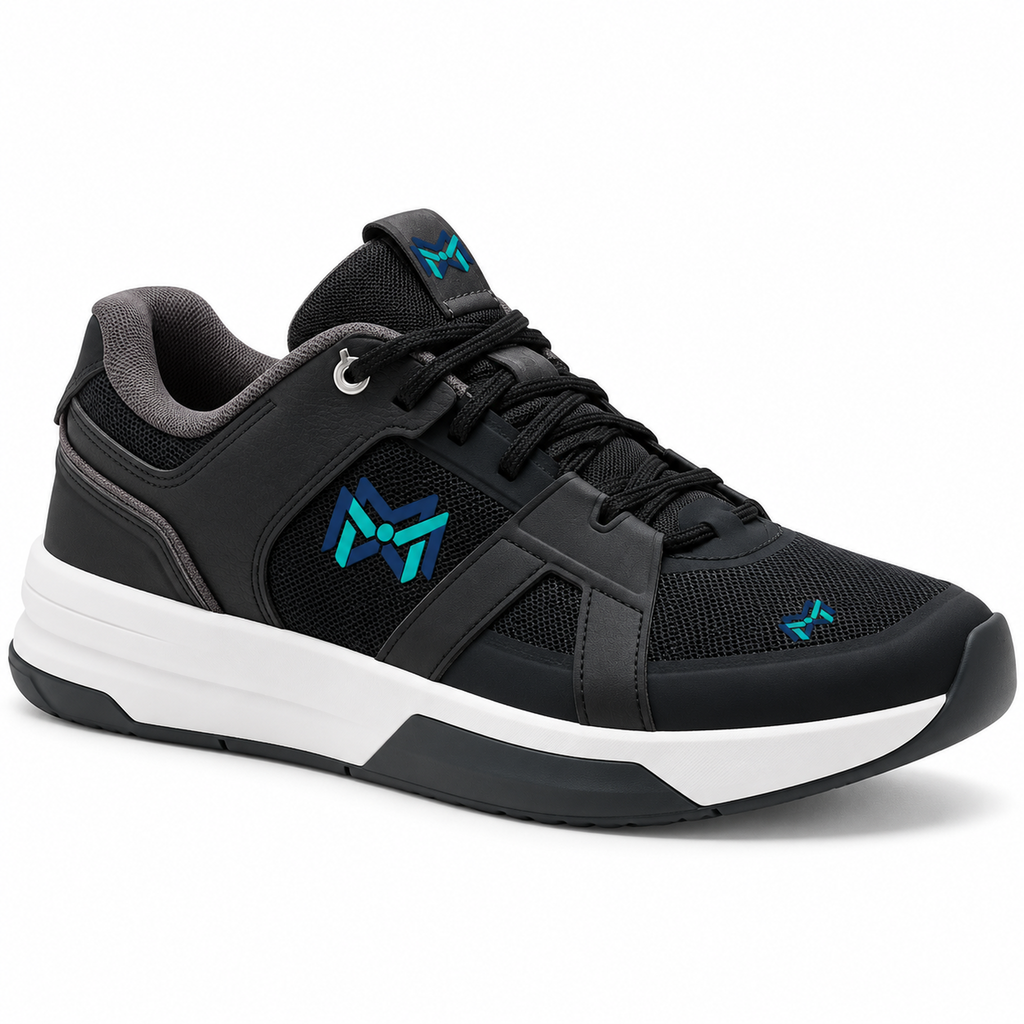MM Deals Hub Black Mesh Lace-Up Sneakers with White Sole