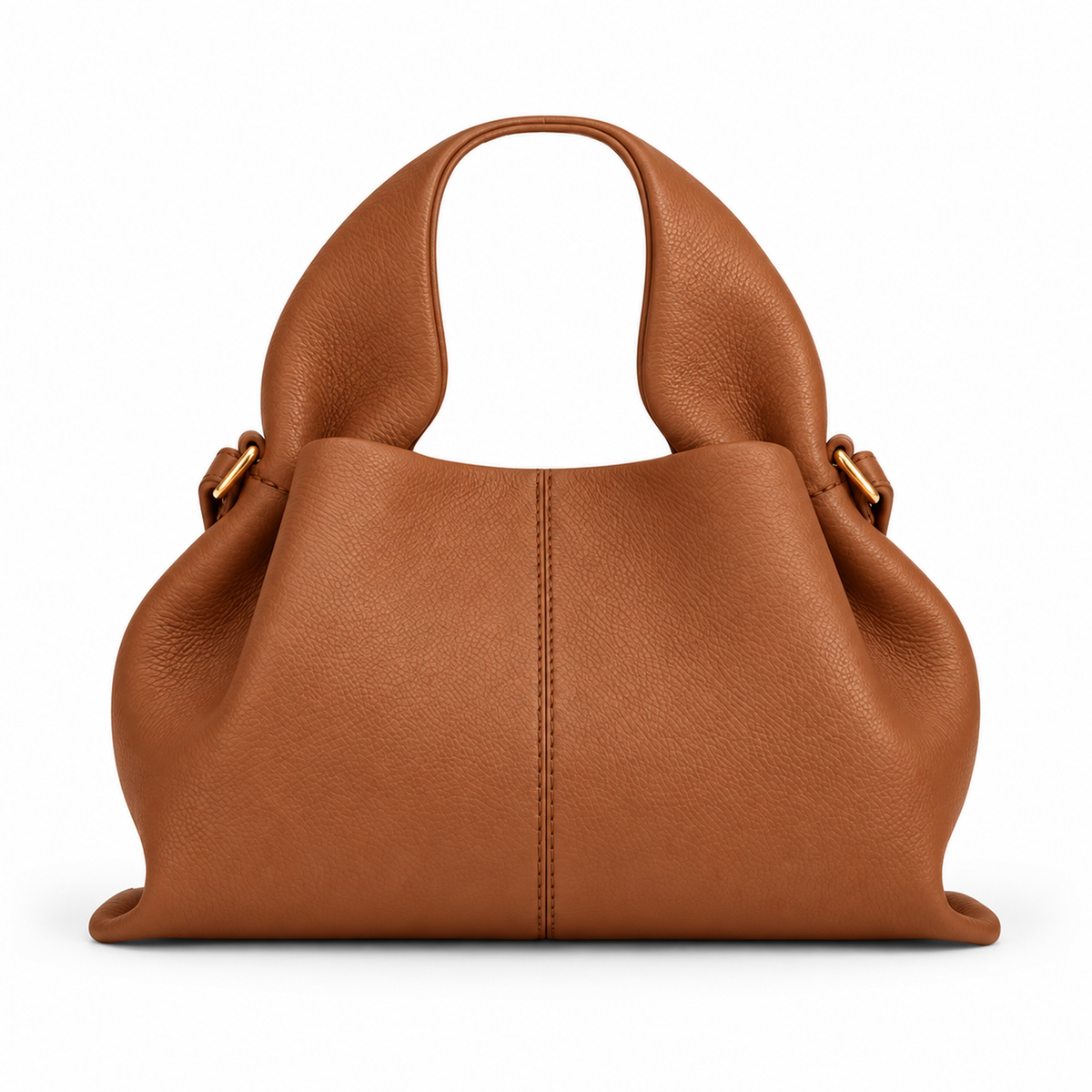 MM Deals Hub Cognac Pebbled-Texture Sculptural Handle Handbag