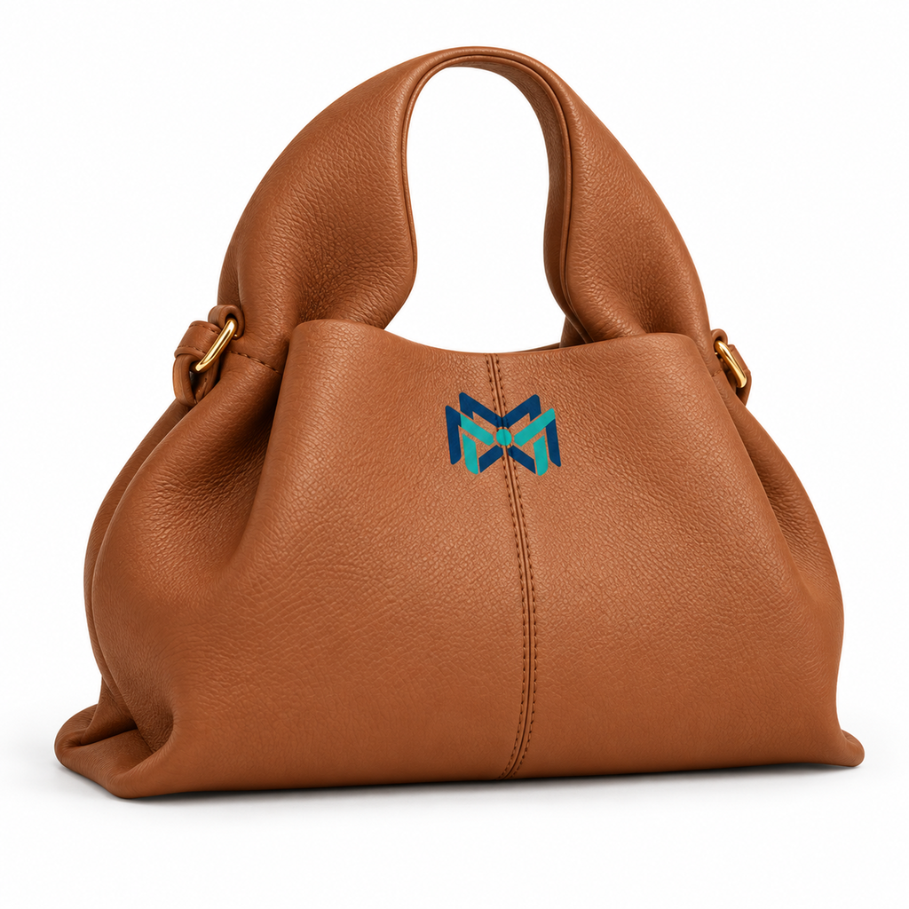 MM Deals Hub Cognac Pebbled-Texture Sculptural Handle Handbag