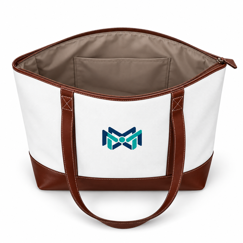 MM Deals Hub White Chestnut Brown Zip-Top Shoulder Tote