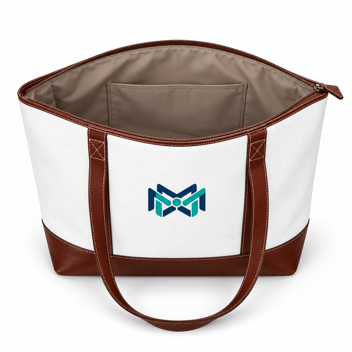 MM Deals Hub White Chestnut Brown Zip-Top Shoulder Tote