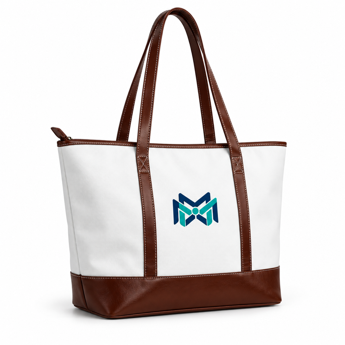MM Deals Hub White Chestnut Brown Zip-Top Shoulder Tote