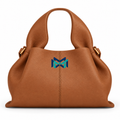MM Deals Hub Cognac Pebbled-Texture Sculptural Handle Handbag