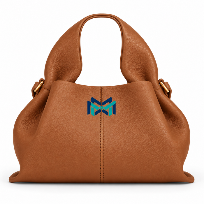 MM Deals Hub Cognac Pebbled-Texture Sculptural Handle Handbag